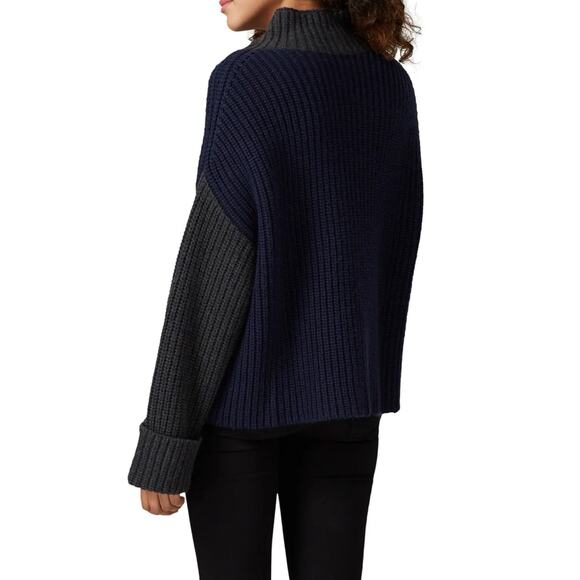 Victor Alfaro Oversized Chunky Shaker Knit Turtleneck Sweater Navy Gray M - Picture 2 of 10